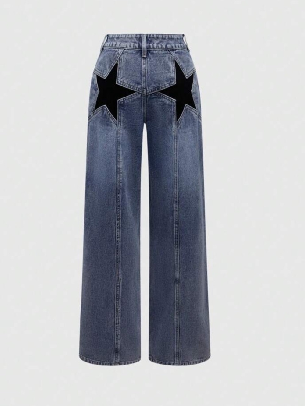 SHEIN Dark Blue Wide-Leg Jeans with Black Star Patch